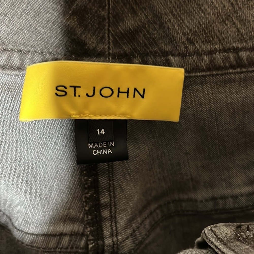 St. John Green Cargo Pants‎ Straight Crop Jeans Cotton Stretch Size 14 High Rise - Picture 3 of 9